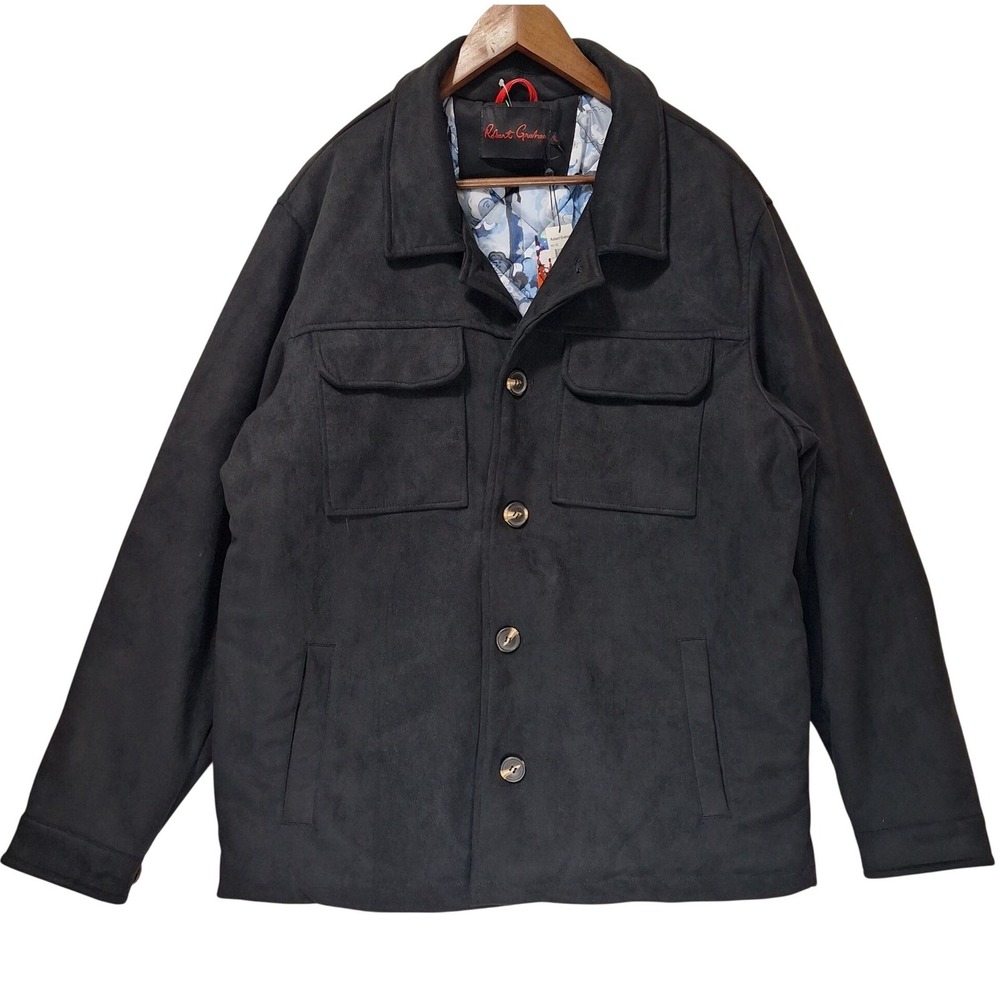 Robert Graham Vegan Suede Field Jacket Men XL Black Quilted RG-132 Shacket NWT‎